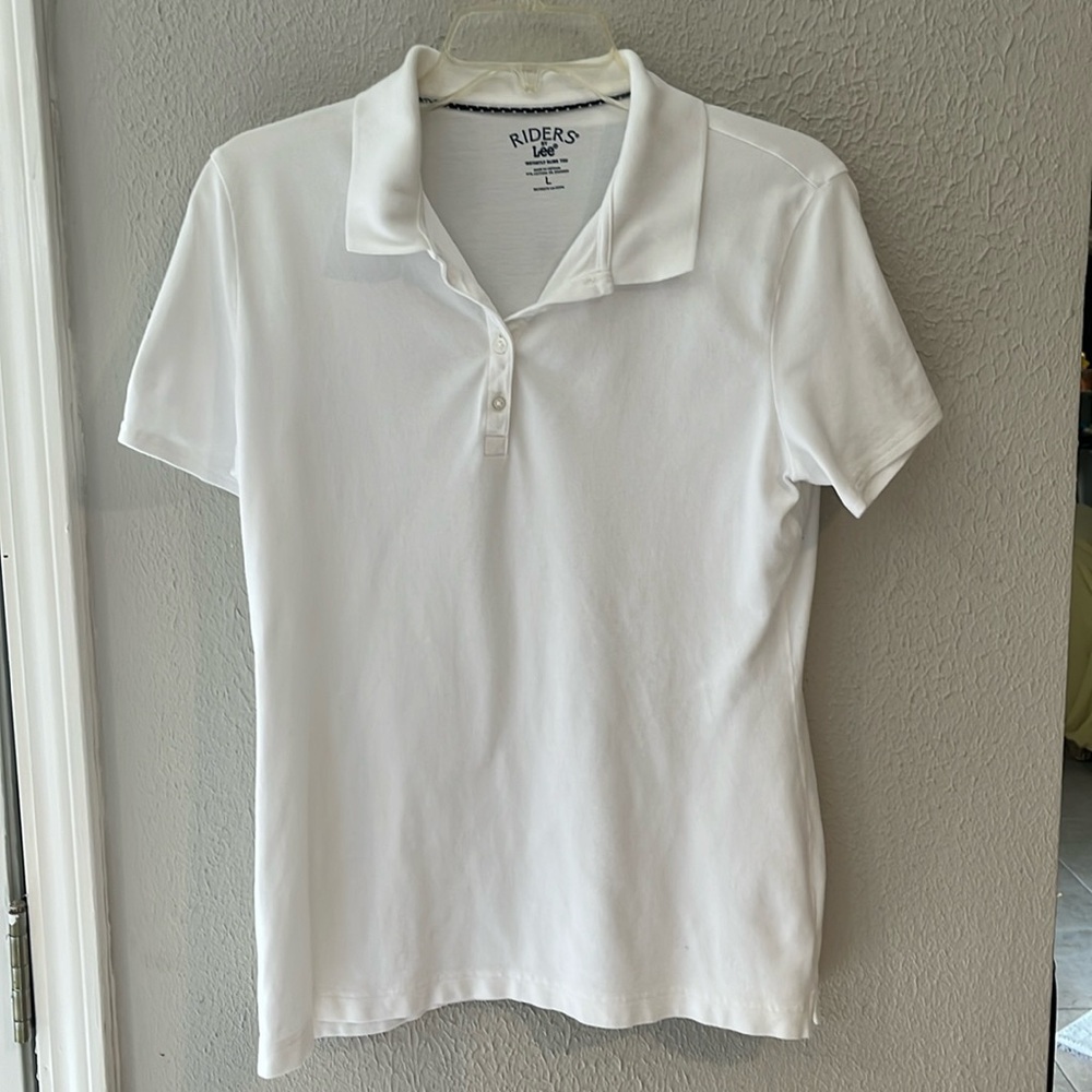 Riders by Lee white short sleeve shirt, size Large, color: White.  97% cotton